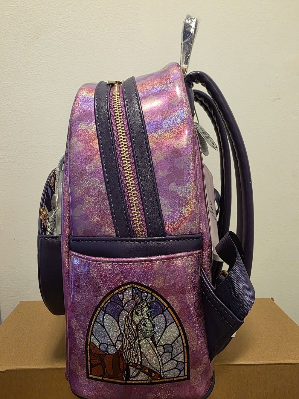 Disney Loungefly Exclusive Rapunzel Stained Glass Mini Backpack - Purple & Gold - Picture 2 of 5